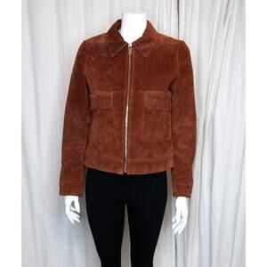 MANGO Suede Rust Brown Cropped Flap Pocket Shirt Jacket US SMALL